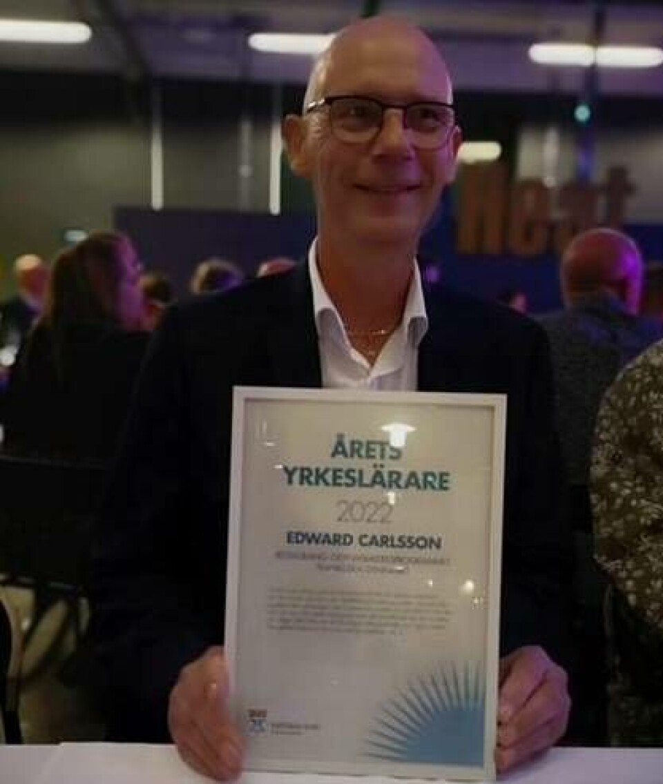 Edward ”Eddie” Carlsson har utsetts till Årets yrkeslärare i Västerås. Foto: Tranellska gymnasiet Edward ”Eddie” Carlsson har utsetts till Årets yrkeslärare i Västerås. Foto: Tranellska gymnasiet