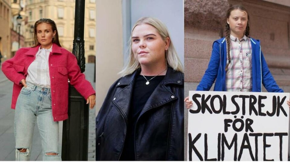 Västeråsarna Maja Nilsson Lindelöf och Johanna Nordström finns med på listan som toppas av Greta Thunberg (som även hon har rötter i Västerås). Foto: Gina Tricot / Johanna Pettersson (ROA) / Anders Hellberg