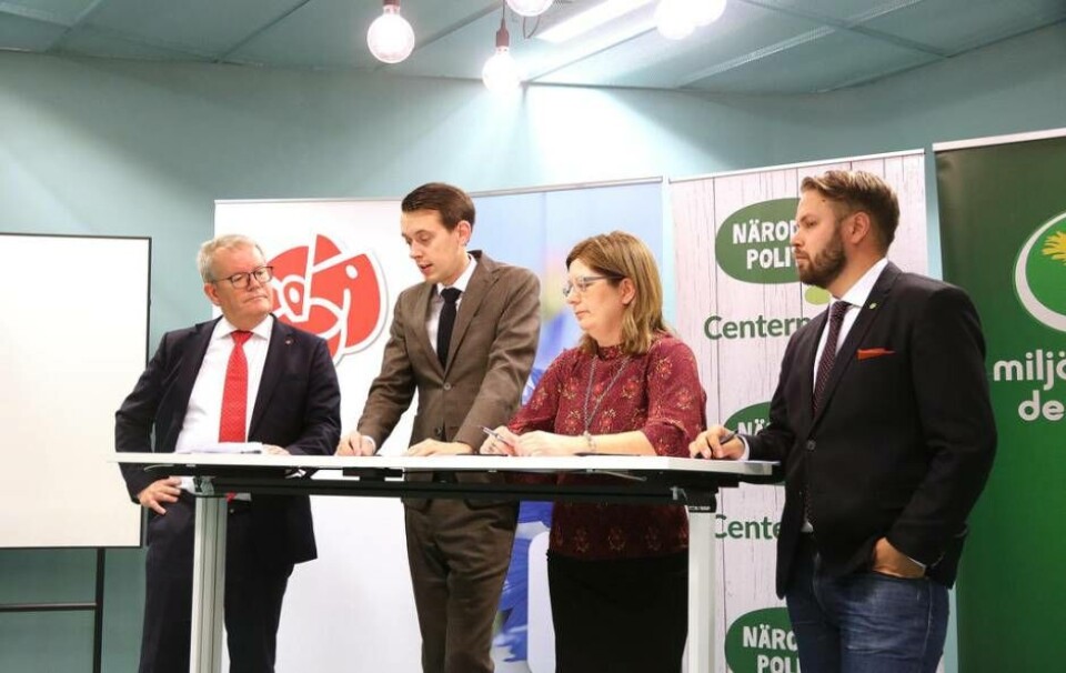 Anders Teljebäck (S), Jesper Brandberg (L), Vicki Skure-Eriksson (C) och Markus Lindgren (MP). Foto: JONAS EDBERG