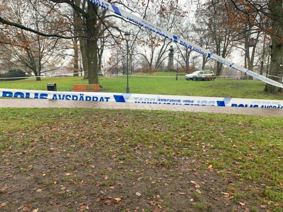 Polisens avspärrningar i Vasaparken efter mordet Foto: Jonas Edberg