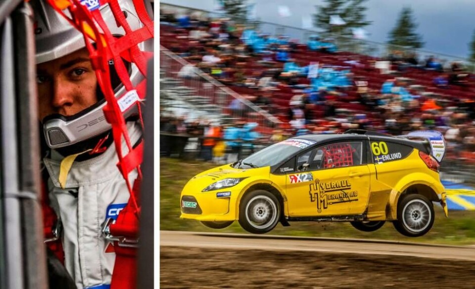 Martin Enlund under inhoppet i VM-klassen RX2 förra sommaren på Höljes rallycrossbana. I år blir det en hel säsong i Supercar Lite-bilen – för mästarteamet Olsbergs MSE. ”Det blir häftigt”, säger 18-åringen. Foto: Privat