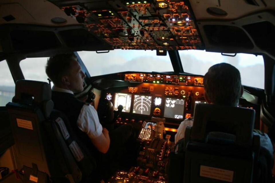 Från Boeing 737-flygsimulatorn på skolan. Foto: Sofie Tejre
