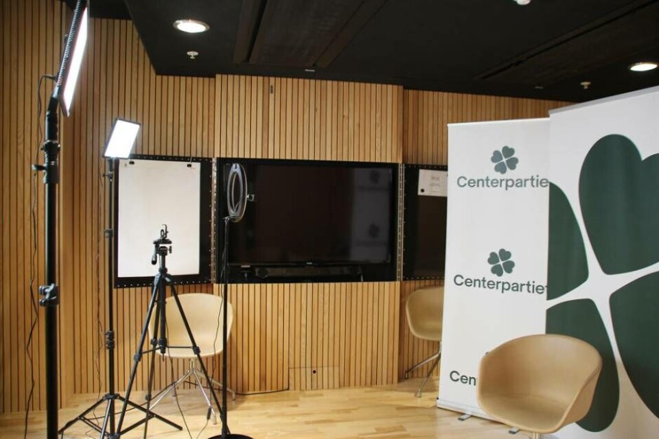 En del av det nya ACC, en av flera nybyggda studios som används i samband med digitala- och hybridmöten möten. Här under Centerpartiets stämma på Plaza för någon vecka sedan. Foto: Jonas Bergkvist