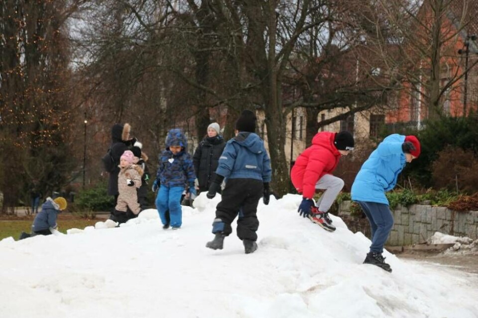Pulkabacken med snö från Rocklunda var ett uppskattat inslag. Foto: Helena Andersson Pulkabacken med snö från Rocklunda var ett uppskattat inslag. Foto: Helena Andersson