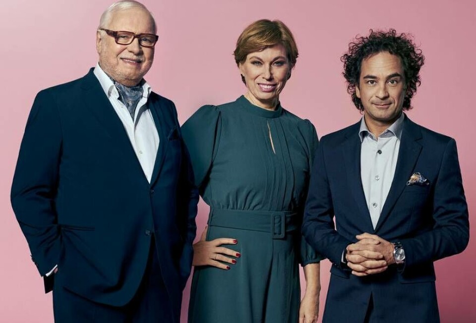 Juryn. Här är trion som Magnus Eriksson ska övertyga med sin matlagning i tv-programmet Mästerkocken. Foto: Karolina Henke/TV4