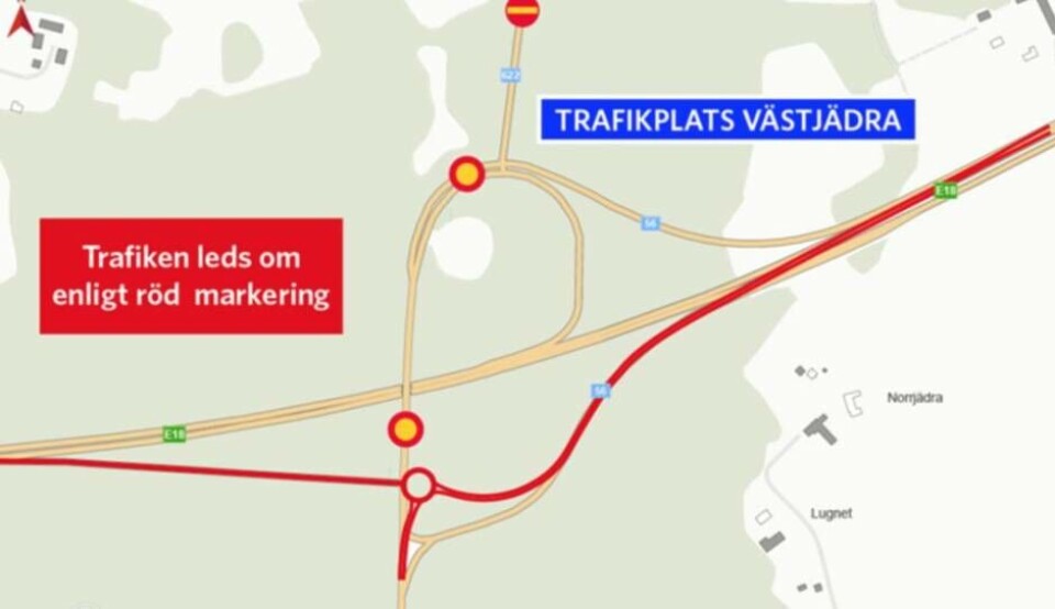 Väg 622 enkelriktas från trafikplatsen mot Hallstahammar som ligger norr ut. Trafiken på E18 väster ut mot Köping och Arboga och öster ut mot Västerås omleds. Omledningen gäller också trafiken som ska till eller från väg 56 vid trafikplats Västjädra.