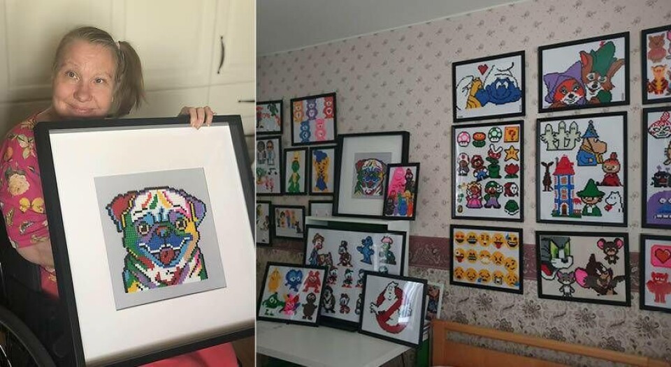 Johanna Kapralov har gjort flera hundra tavlor av pärlplattor. Foto: Privat