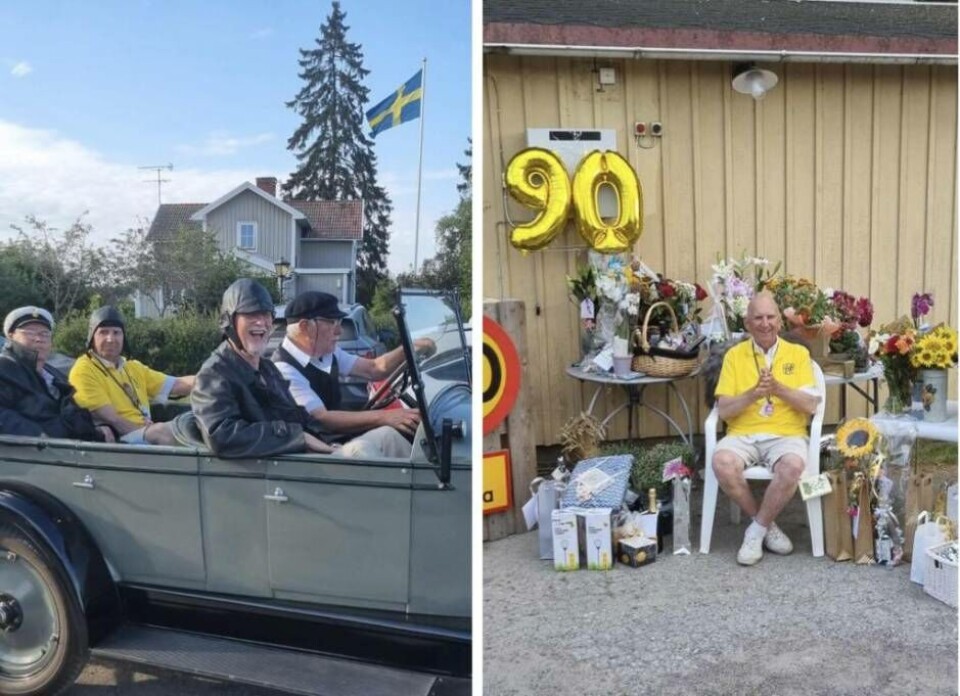 Stort kalas hölls 26 augusti, där 90-åringen bland annat fick åka veteranbil runt samhället med kompisarna i Västerås Manskör. Foto: Privat