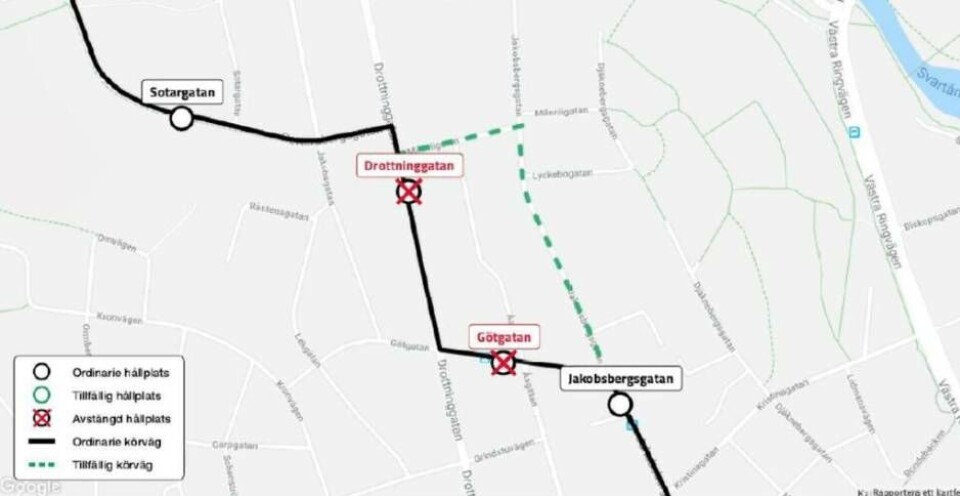 Busshållplatser på Jakobsberg stängs av