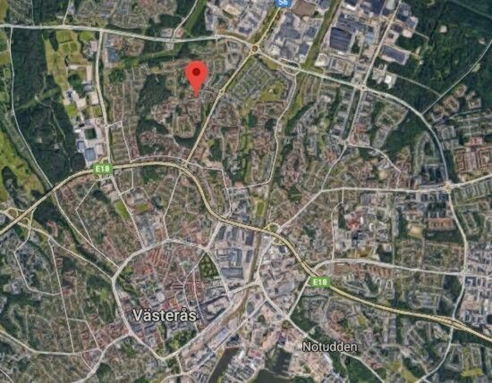 Brand på Skallberget. Foto: Google maps