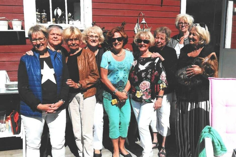 Sommarträff. Frisördamerna har träffats regelbundet under 60 år. Det här kortet är från sommaren 2019 när gänget träffades på Biskopsängen, där en av dem har en stuga. Foto: Privat