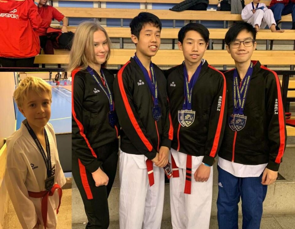 KSA:s mönstertrupp på SM. Från vänster: Siri-Li Lundberg, Daniel Chan, David Chan Kevin Hy. Infälld: Edvin Segerud. Foto: KSA