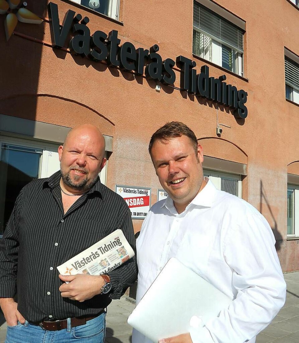 Västerås Tidnings nya redaktionsledning. Jonas Bergkvist och Jonas Edberg är från och med i morgon den 1 juni nya på sina poster som redaktionschef respektive chefredaktör på Västerås Tidning. Foto: Lasse Blom