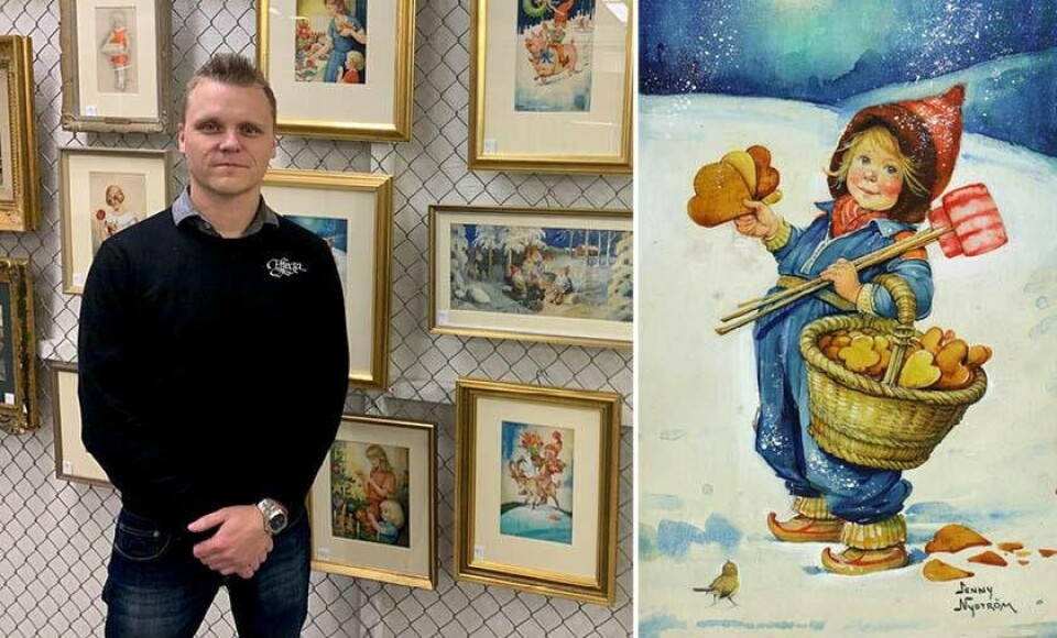 Kristoffer Hurtta från Effecta som till helgen säljer en unik Jenny Nyström-samling. Foto: Jonas Edberg