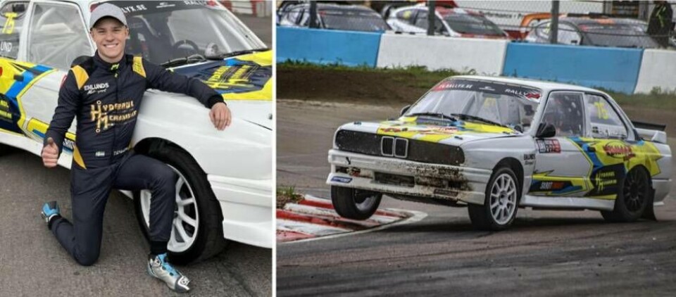 Timmy Enlund gör sin första säsong som rallycrossförare i 2400-klassen efter att tidigare ha kört crosskart. Säsongsstarten har gett mersmak och nu hoppas han på en topplacering vid SM på hemmabana i helgen. Foto: QNIGAN