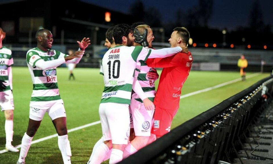 Inhopparen Douglas Karlberg har precis gjort 4–0 Foto: Stefan Lindgren