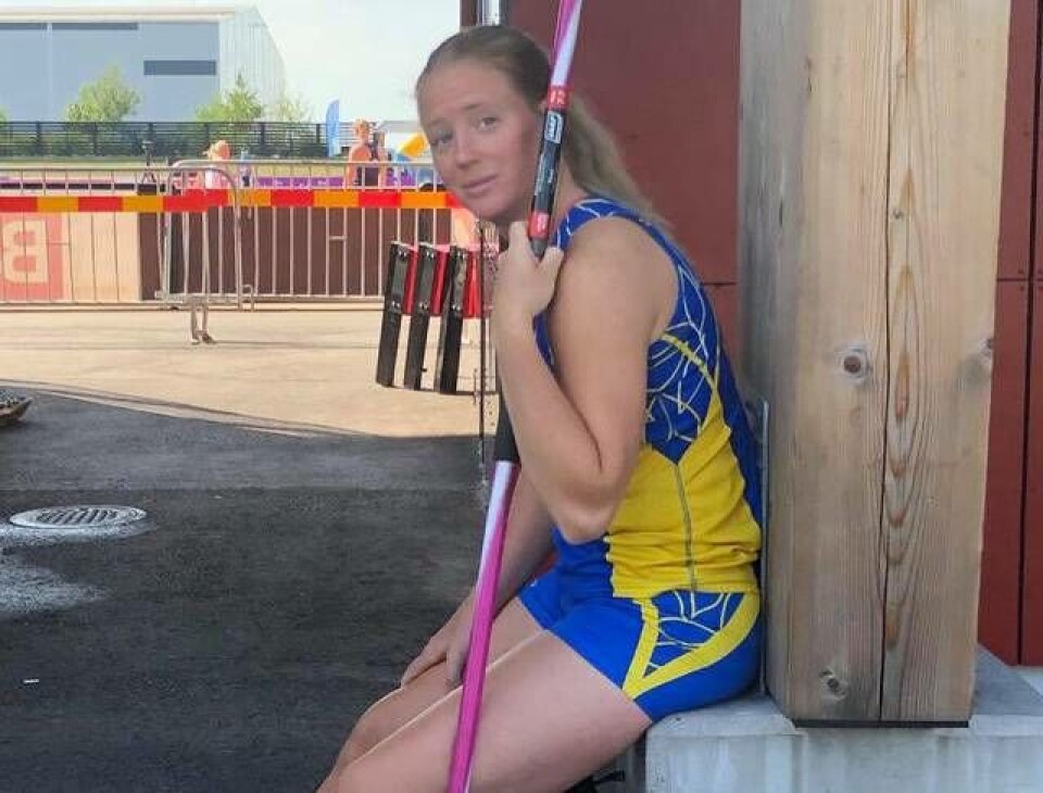 Sofi Flink finns med i den svenska spjuttruppen till helgens Finnkampen i Tammerfors. Här efter sitt SM-silver i Uppsala för två veckor sedan. Foto: Privat