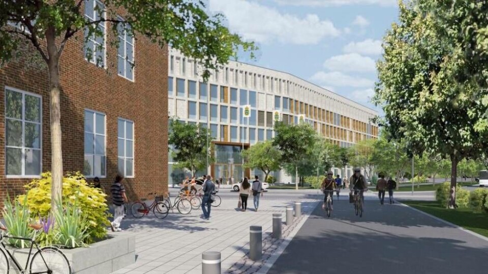 Skissen, som är en illustration över nya polishusets entré, visar hur byggnaden kan komma att se ut. Utformningen kan ändras. Detaljplanen väntas skickas på granskning på byggnadsnämnden på onsdag. Foto: Illustration: AG arkitekter