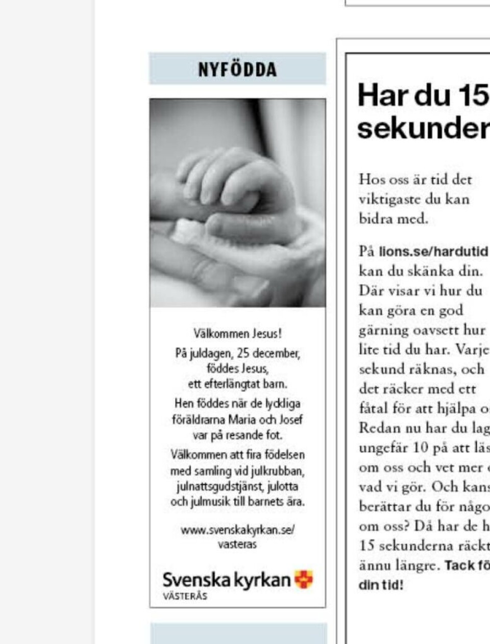 Annonsen i Västerås Tidning.
