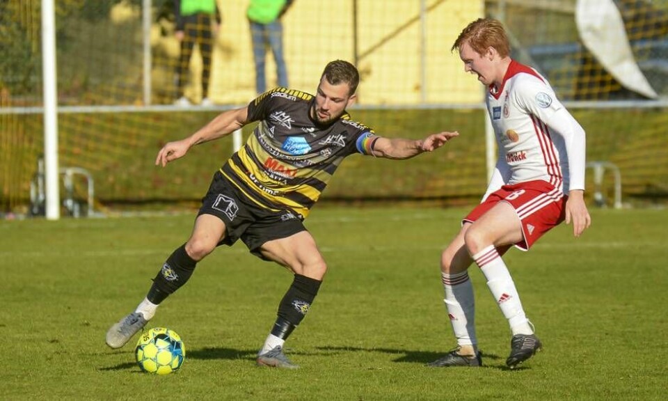 Stefan Stojanovic gjorde Skiljebos mål och utsåg även till matchen lirare i hemmalaget. Foto: STEFAN LINDGREN