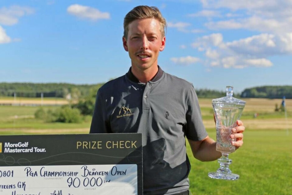Björn Hellgren segrade i PGA-mästerskapet utanför Norrköping i helgen efter bland annat en rond på nya banrekordet 60 slag, ytterst nära drömgränsen 59 slag. Foto: Rikard Zetterström