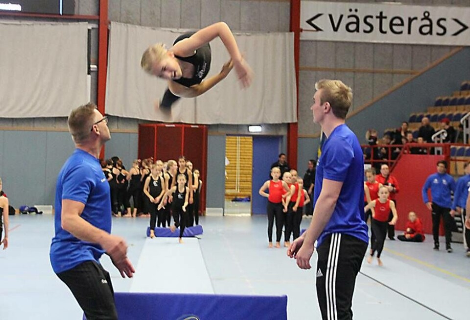 SM i truppgymnastik avgörs i Västerås Arena i helgen inför fullsatta läktare. Här en bild från Rikscupen i truppgymnastik som VGF arrangerade för ett par år sedan. Foto: Jonas Bergkvist