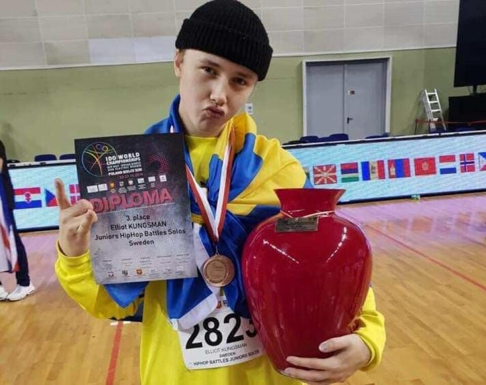 Elliot Kungsman på en bild från i höstas efter att ha blivit VM-trea i hiphop battle junior. Foto: Privat