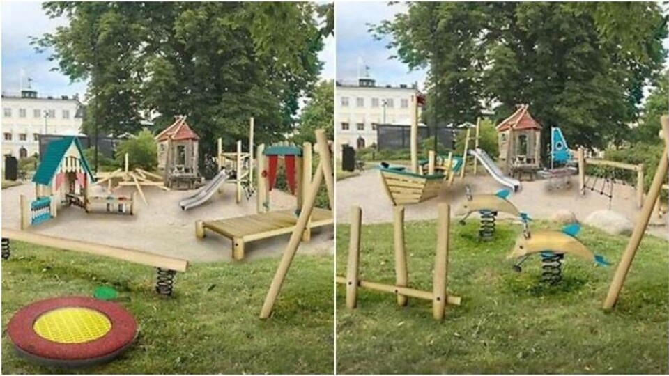 Teaterinspirerat eller strandliv? Västeråsarna bestämmer inriktningen för nyrenoverade lekplatsen i stadsparken. Foto: Västerås stad
