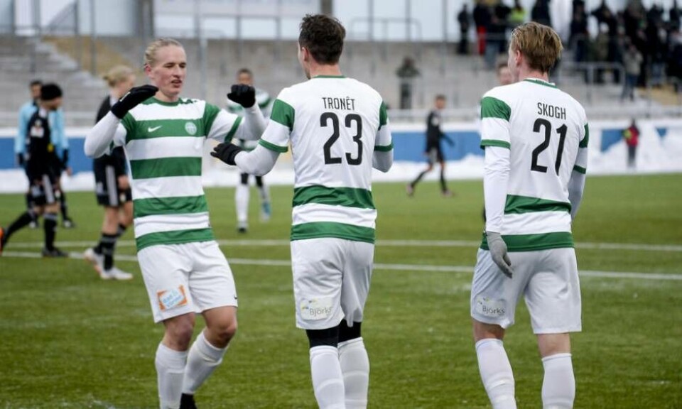 Filip Tronet har precis gjort sitt andra mål mot Dalkurd. Foto: STEFAN LINDGREN×1 / 3Visa bildtextBild 1 av 3
