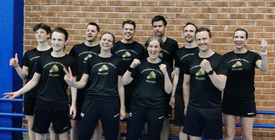 Obesegrade seriesegrare. Västerås Badmintonförening gjorde rent hus i division 2 och tog steget upp i division 1. Gänget som gjorde det är bakre raden från vänster: Anton Rosenqvist, Per Sundeck, Tommy Maxe, Johan Björkholm, Robert Björkholm och Anna Stenmark. Främre raden: Niclas Borg-Sigg, Wendy Fredriksson, Astrid Crabo, Patrik Semelius. Foto: VBMF