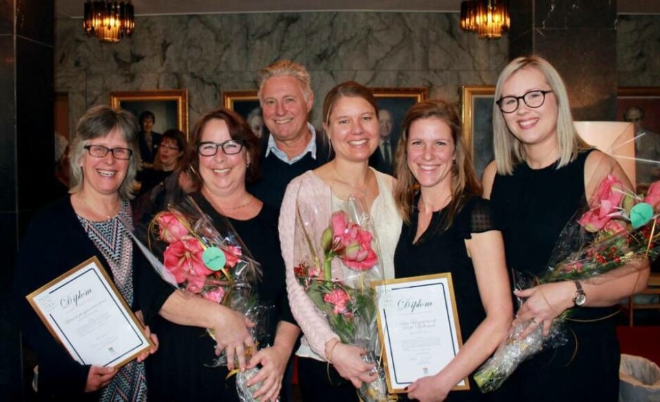 Vinnarna av Pedagogiska priset: Annette Isaksson, Maria Ryttersson och Mats Keijser, gymnasieenheten, Skultuna kommundelsförvaltning, Johanna Malmer Wallenius, Viksängsskolan, samt Linda Bjällerstedt och Sara Bergström, Bjurhovdasmyckets förskola.
