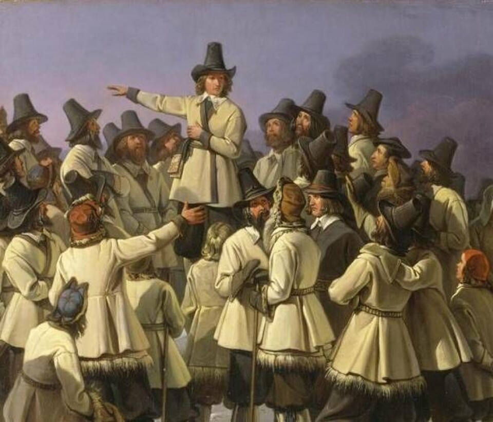 Gustav Vasa talar till dalkarlarna i Mora, starten av befrielsekriget. Målning av Johan Gustaf Sandberg.