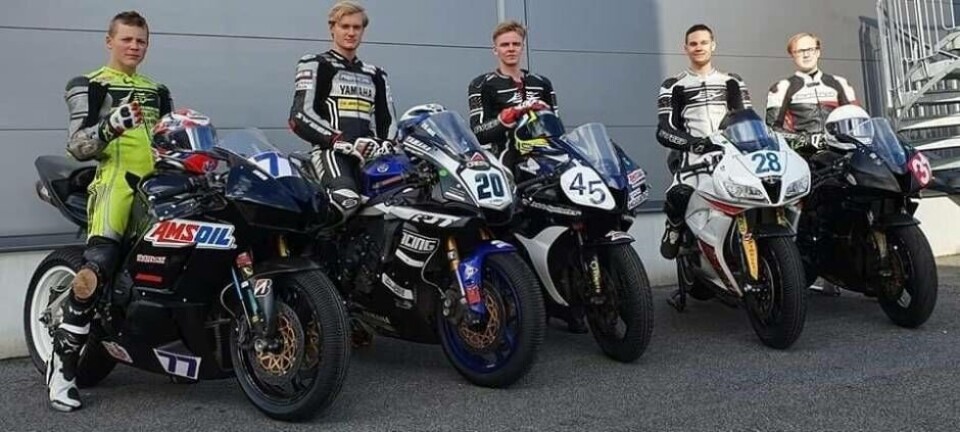 Roadracingframgångar. Fem förare från SMK Västerås Karting har deltagit i SM under säsongen. Från vänster: Liam Dafors, klass Superstock (6:a totalt), Joel Marklund, Superbike (6:a), Kevin Högback, Superstock (2:a), Anton Ununger, Superstock SM : 15:e Andreas Ununger Rookie 600 16:e Foto: Privat