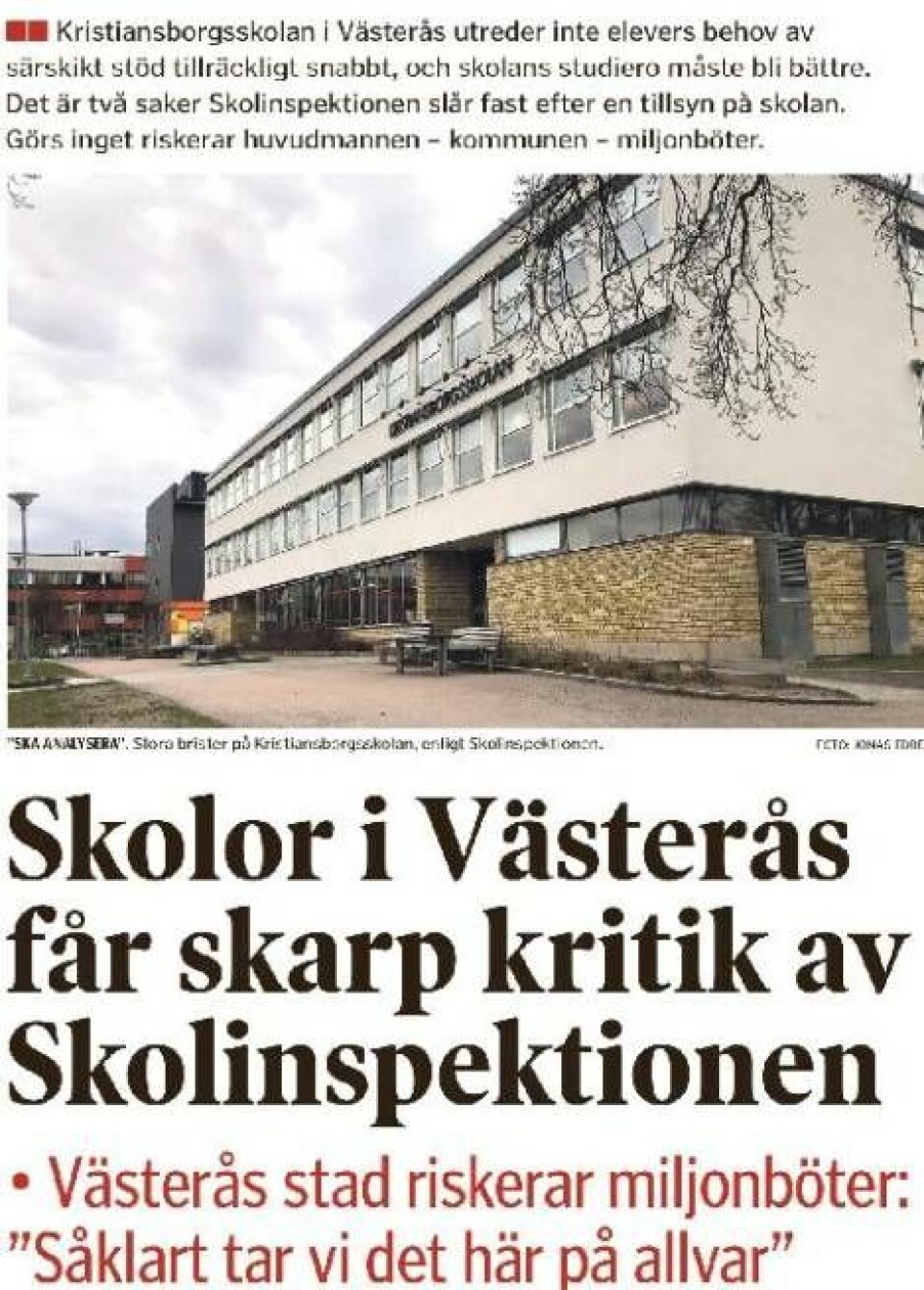 Ur Västerås Tidning i april 2018.