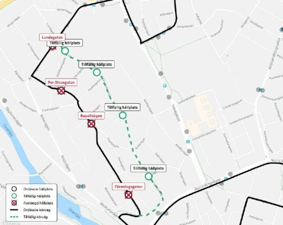 Busshållsplatser stängs på grund av vägarbete