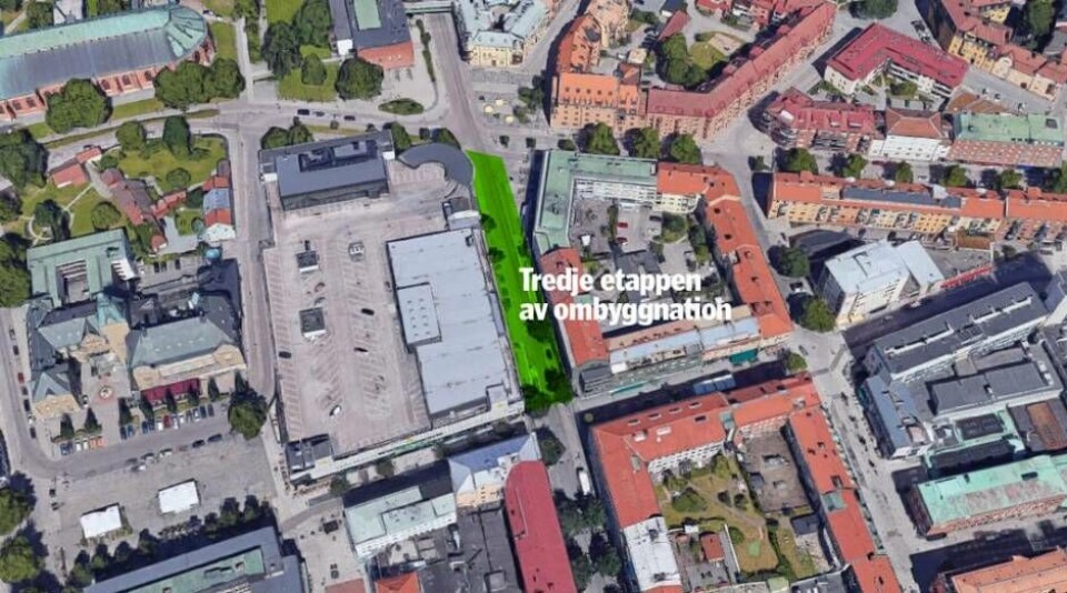 BYGGS OM. Den tredje etappen i ombyggnationen av Vasagatan är från Smedjegatan till Biskopsgatan längs med Igor-huset. Foto: GOOGLE MAPS