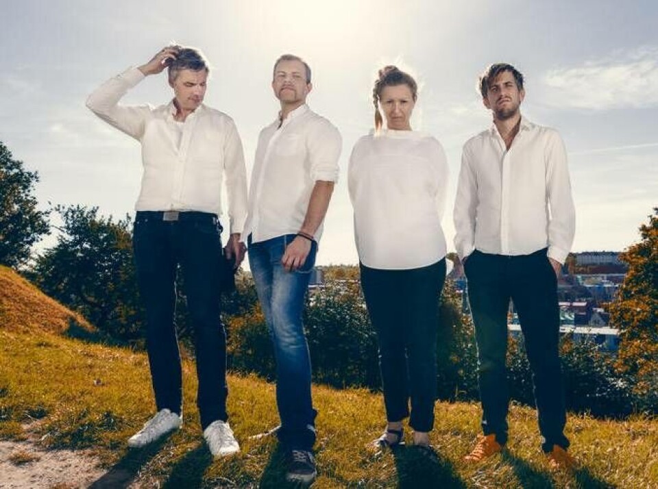 10-årsjubilerande Thymeshift är från vänster Thomas Gunillasson, Johan Björklund, Katrine Amsler och Thomas Backman. Foto: Magnus Bergstrom