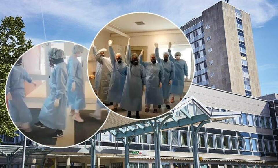 Klippen där vårdpersonalen dansar har hyllats i sociala medier. Foto: Pia Nordlander / Youtube
