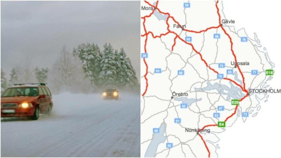 Trafikerade vägar under julhelgen: riksväg 70 mellan Enköping, Sala och Avesta är en av de mest trafikerade, enligt Trafikverket. Foto: Mostphotos, Trafikverket