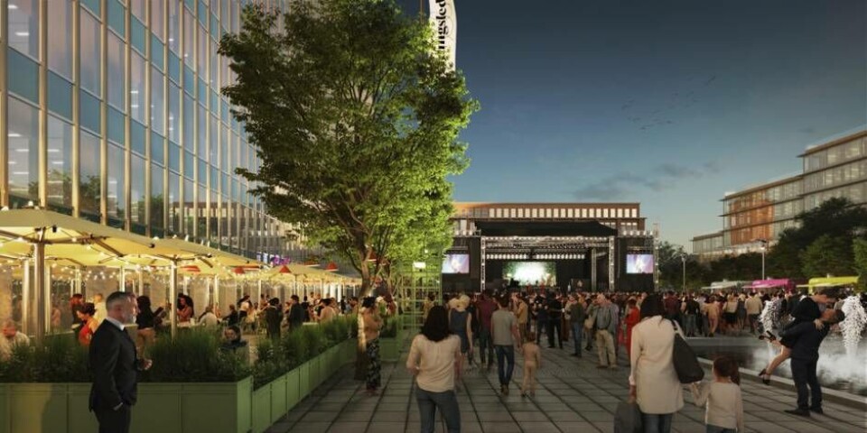 Scen och uteserveringar på Melkertorget. Foto: Visionsbild: Archus