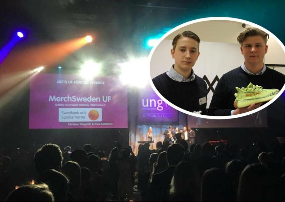 Mickel Vallentin och Fredrik Rinaldo är bäst i Sverige på ung företagsamhet. Foto: UF Västmanland / Sofie Tejre