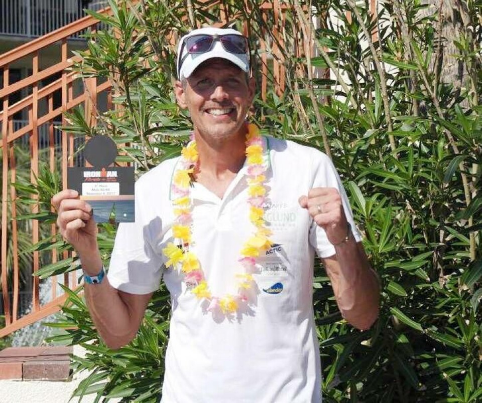 Fredrik Haglund efter målgång i Florida och säkrad biljett till kraftprovet på Hawaii. Foto: Privat