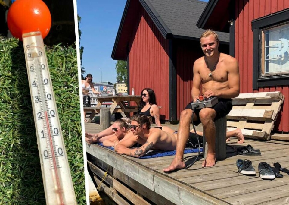 William Klang har det skönt i solen vid Västerås Cable Park. Foto: Jonas Edberg