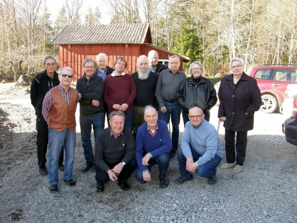 Forskare. De som forskat om Bergs socken. Stående från vänster: Göran Berg, Gösta Lundblad, Bengt Borg, Rolf Karlsson, David Lunde, Matts Hulth, Ingemar Holmén, Stig Wilander, Ing-Britt Klang och Brita Förnegård. Sittande från vänster: Leif Iwarsson, Sven-Georg Lindbom och Rolf Fredin.