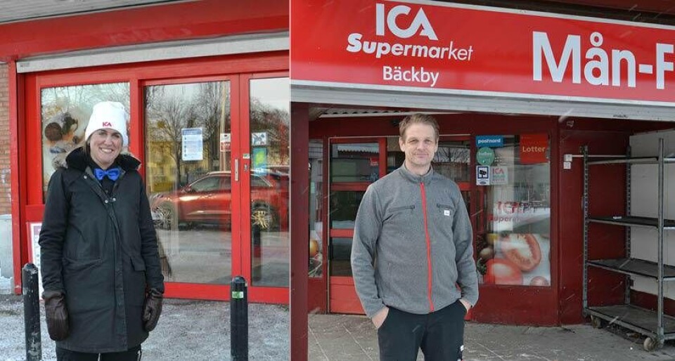 Cecilia Stanell, handlare och vd för ICA Supermarket Sjöhagen, och Patrik Vatka, handlare på ICA Supermarket Bäckby. Foto: Helena Andersson