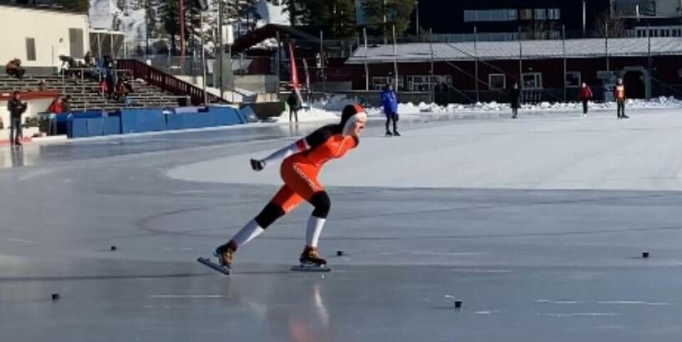 Elvira Björnberg under sitt bronslopp på 1000 meter. Foto: Pollux