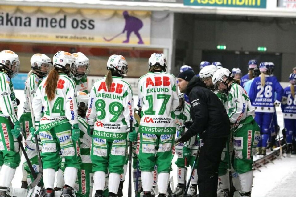 Tränaren Olle Wiberg under en timeout i mötet med Villa-Lidköping tidigare under säsongen. VSK slutar tvåa i tabellen bakom just Villa, som man inte lyckats besegra på tre försök. Foto: Jako Keric