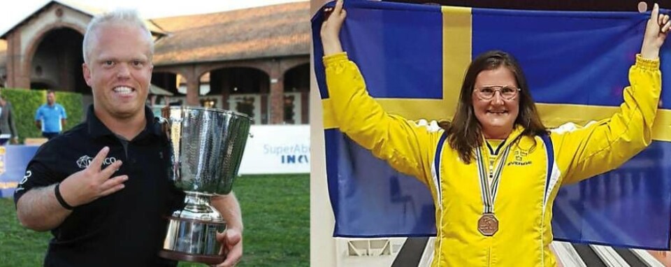 Fick elitidrottsstipendium av Västerås stad. Handigolfaren Joakim Björkman och Kägelspelaren Jenny Smevold. Foto: Golf Today/Privat