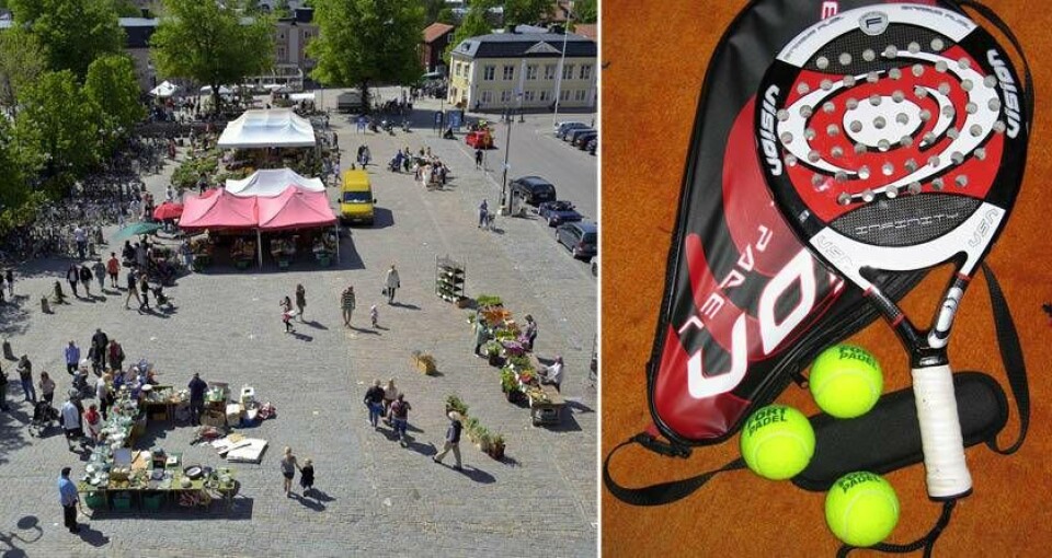 Här på Stora Torget i Västerås kommer det att byggas upp en padelbana.