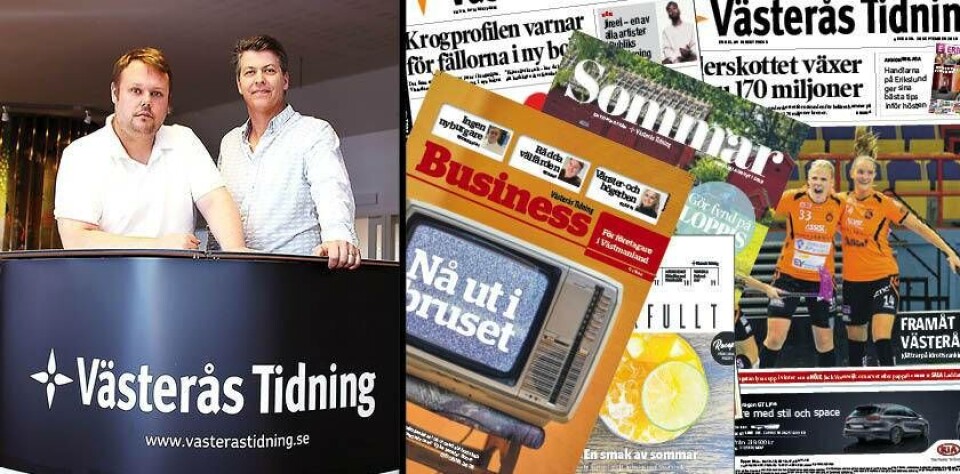 Jonas Edberg, chefredaktör för Västerås Tidning, tillsammans med tidningens vd, Peter Alexandersson.
